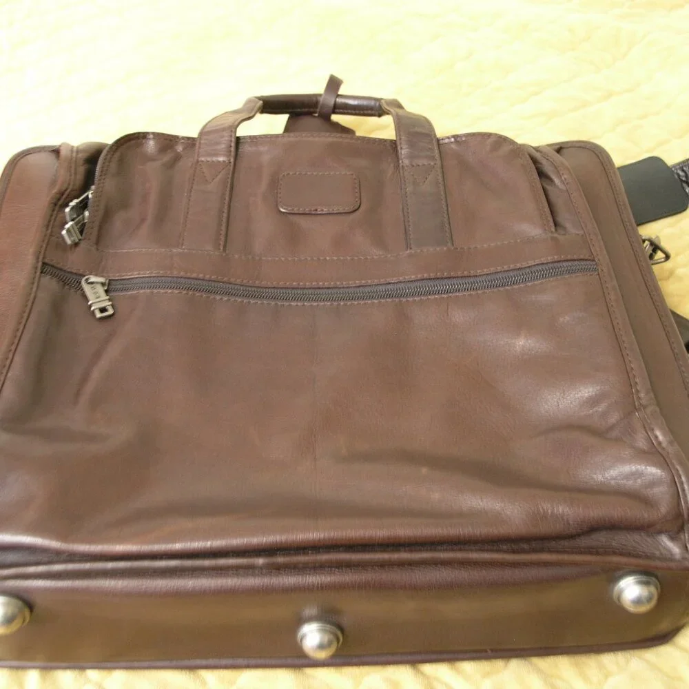 TUMI Dark Brown Leather Expandable Laptop Organizer Briefcase